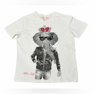Felio Siby Elephant Man Cotton Man’s White T Shirt Size XL Slim more like a M